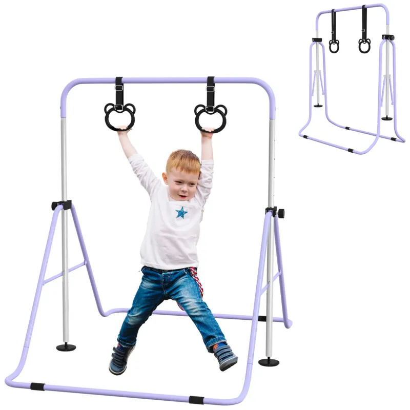Homcom Adjustable Height Foldable Kids Gymnastics Bar With Non-slip Mats, Purple
