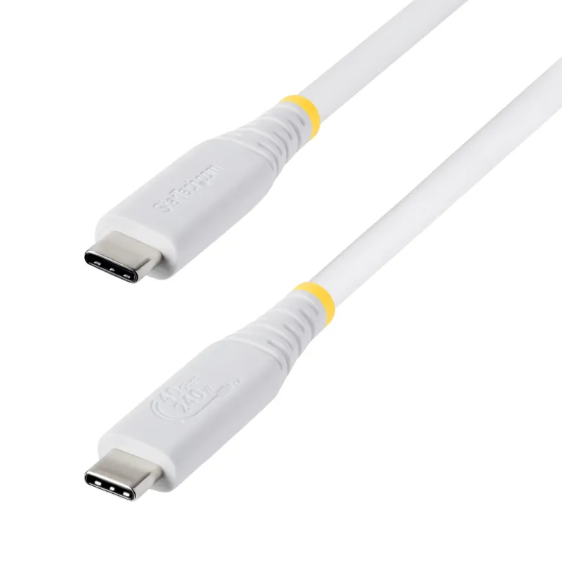 StarTech.com 50cm (1.6ft) USB4 Cable, 40Gbps, USB-IF Certified USB-C Cable, 240W PD, 8K 60Hz/4K 240Hz DP2.1 DP40, TPE Jacket, Thunderbolt 4 Compatible - White USB-C Cord