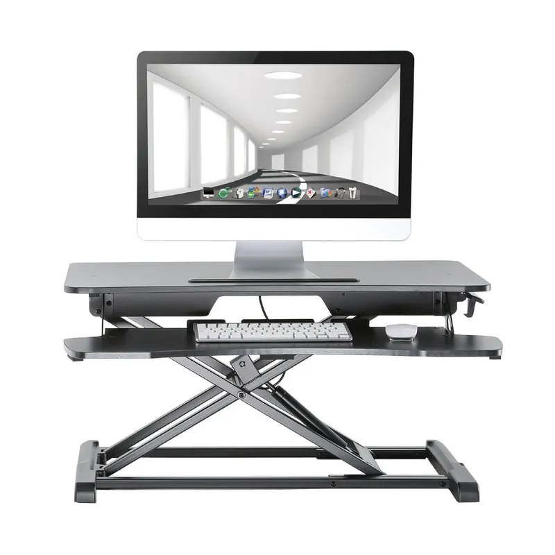 ProperAV Stand Up Desk Converter Two Tier Worktop Gas Spring Lift Vari
