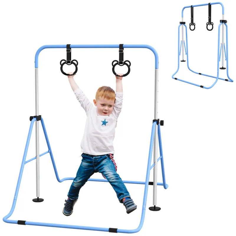 Homcom Adjustable Height Foldable Kids Gymnastics Bar With Non-slip Mats, Blue